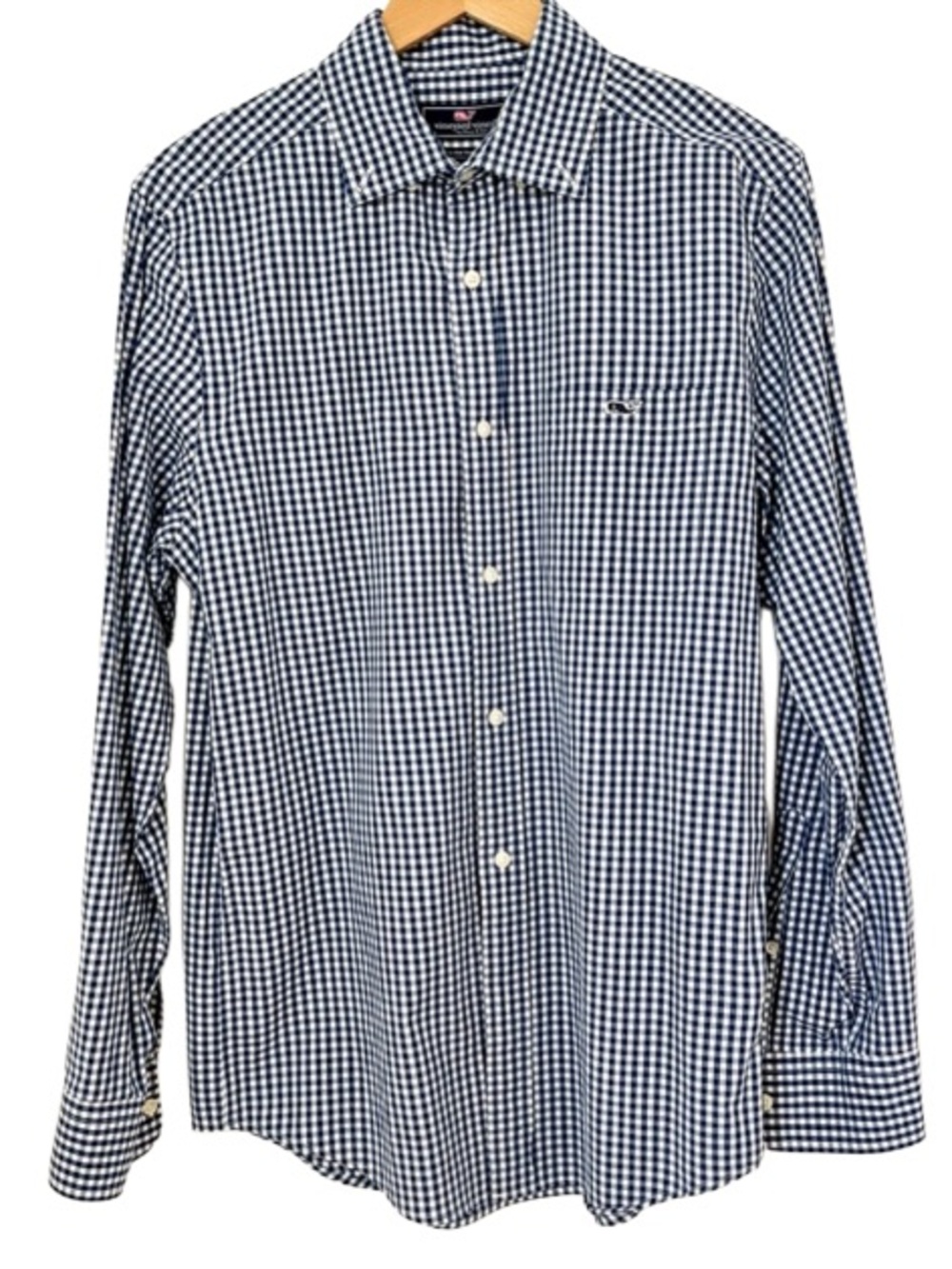 Vineyard Vines Classic Fit Tucker Navy & White Gingham Button-Down Shirt. Size M